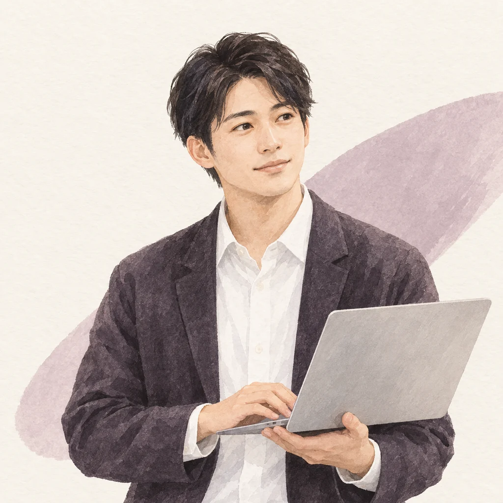 初期設定を案内する男性サポート担当者のイラスト